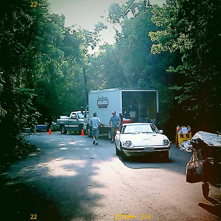 A white Datsun 280ZX on the set of Friday Night Lights