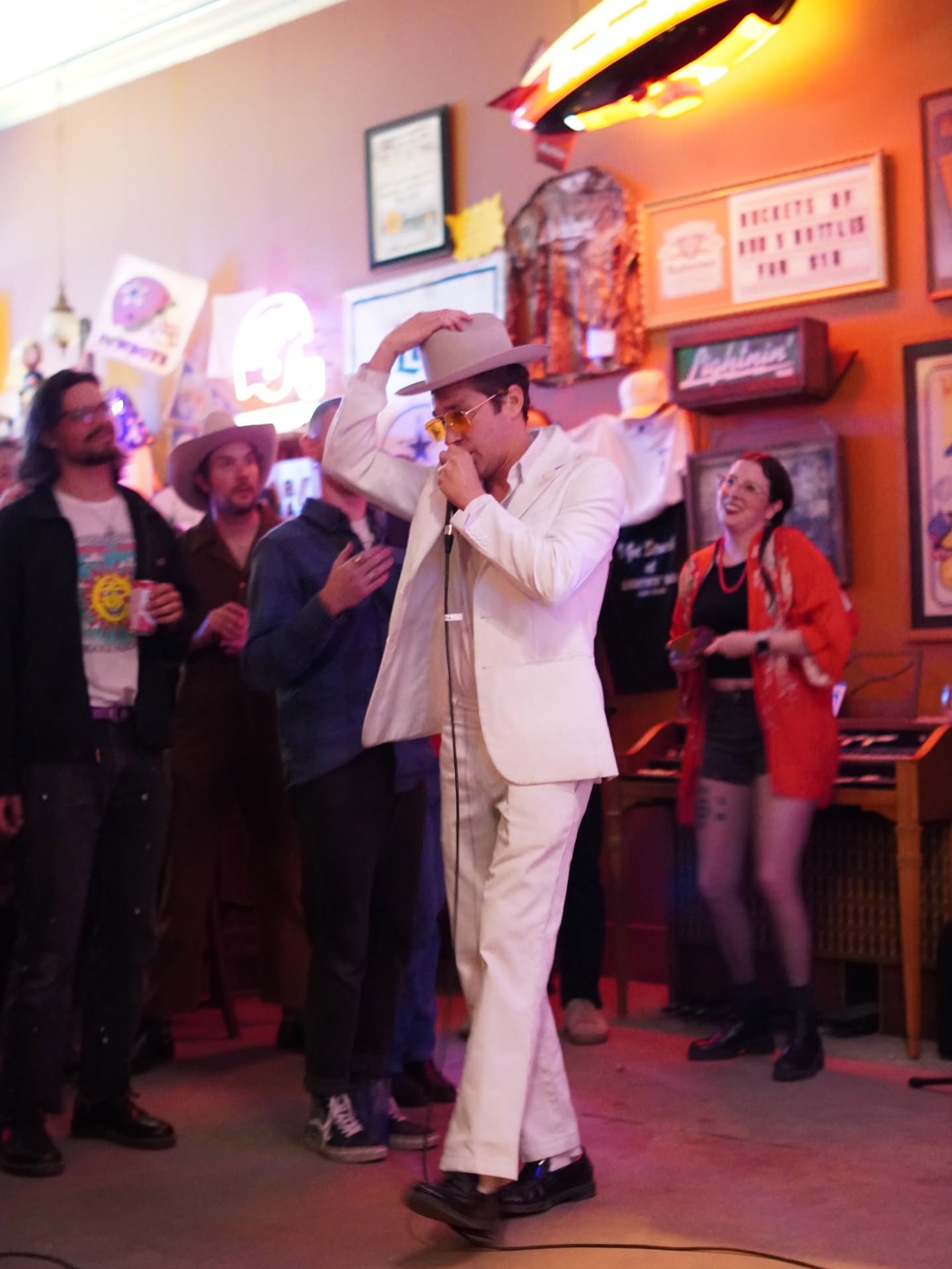 A singer performing inside Lightnin Bar during the Elgin Music Festival